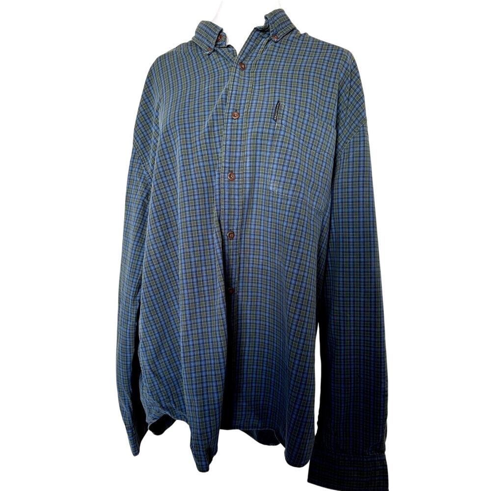 SKU2532 Abercrombie & Fitch Men Plus Size XL Blue Green Plaid Heavy Cotton Shirt